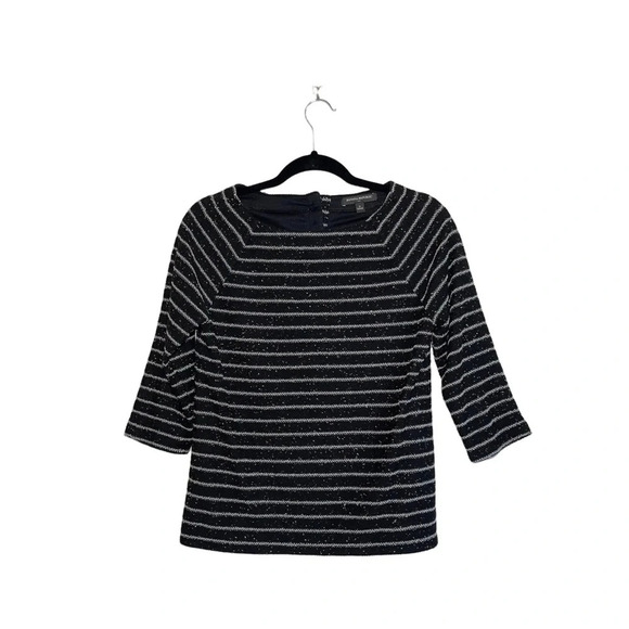 Banana Republic Factory Black & White Striped Tweed Boatneck Sweater Small Women - Picture 1 of 12